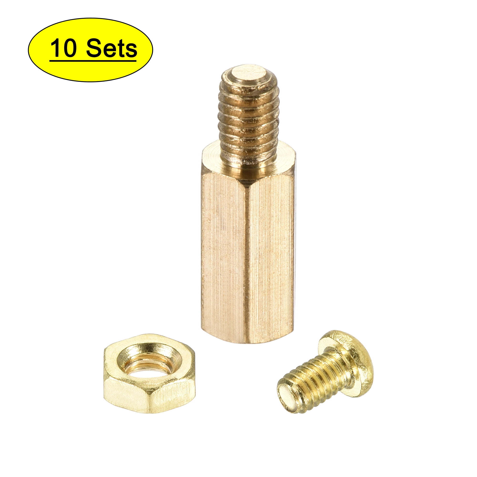 Uxcell Brass M4 15mm+6mm Male-Female Hex Standoff Screw Nut Kit 10 Sets 