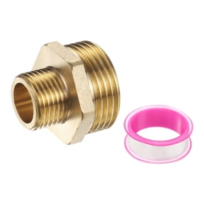 Uxcell Brass Pipe Fitting, 1/2" BSP Male x 1" BS Male Thread Connector Brass Hex Nipple Reducing Coupling Connector for Gas Water Refrigeration System Conversion