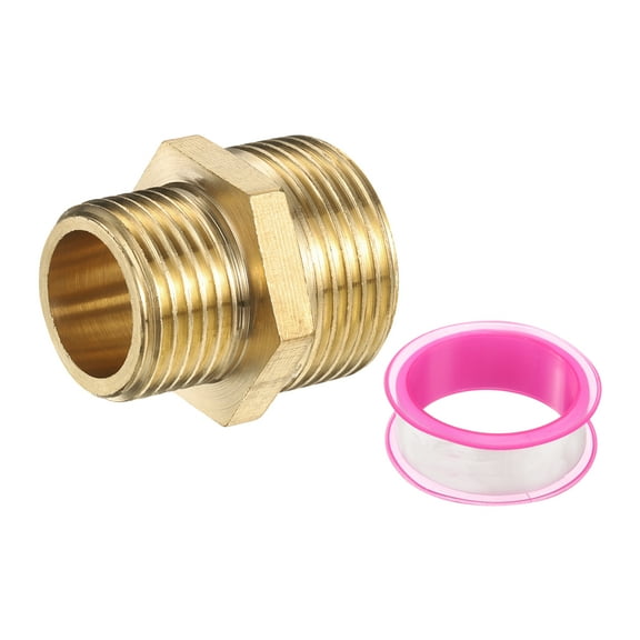 Uxcell Brass Pipe Fitting, 1/2" BSP Male x 3/4" BS Male Thread Connector Brass Hex Nipple Reducing Coupling Connector for Gas Water Refrigeration System Conversion