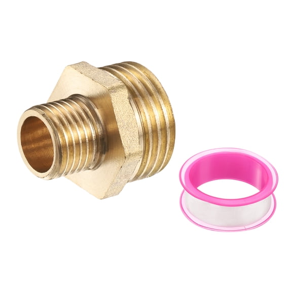 Uxcell Brass Pipe Fitting, 1/4" BSP Male x 1/2" BS Male Thread Connector Brass Hex Nipple Reducing Coupling Connector for Gas Water Refrigeration System Conversion
