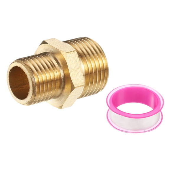 Uxcell Brass Pipe Fitting, 1/4" BSP Male x 3/8" BS Male Thread Connector Brass Hex Nipple Reducing Coupling Connector for Gas Water Refrigeration System Conversion