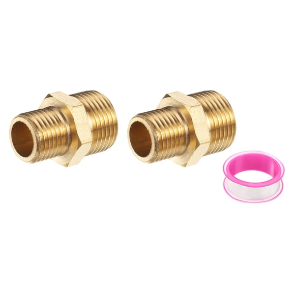 Uxcell Brass Pipe Fitting, 2Pcs 1/4" BSP Male x 3/8" BS Male Thread Connector Brass Hex Nipple Reducing Coupling Connector for Gas Water Refrigeration System Conversion