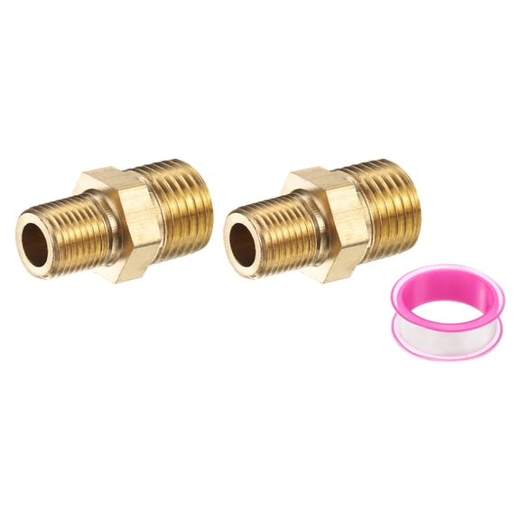 Uxcell Brass Pipe Fitting, 2Pcs 1/8" BSP Male x 1/4" BS Male Thread Connector Brass Hex Nipple Reducing Coupling Connector for Gas Water Refrigeration System Conversion