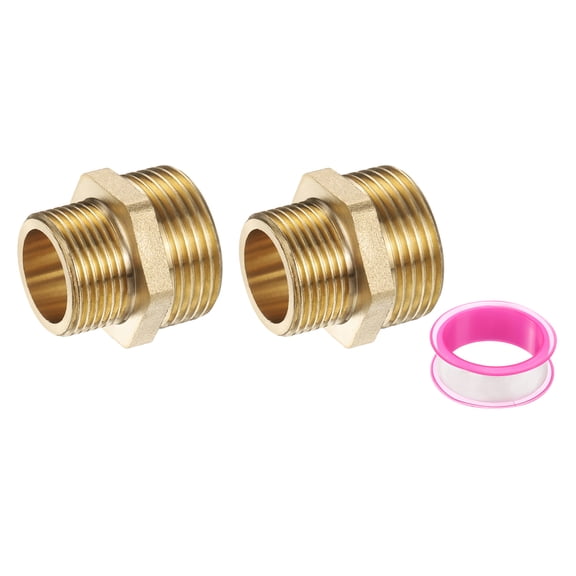 Uxcell Brass Pipe Fitting, 2Pcs 3/4" BSP Male x 1" BS Male Thread Connector Brass Hex Nipple Reducing Coupling Connector for Gas Water Refrigeration System Conversion