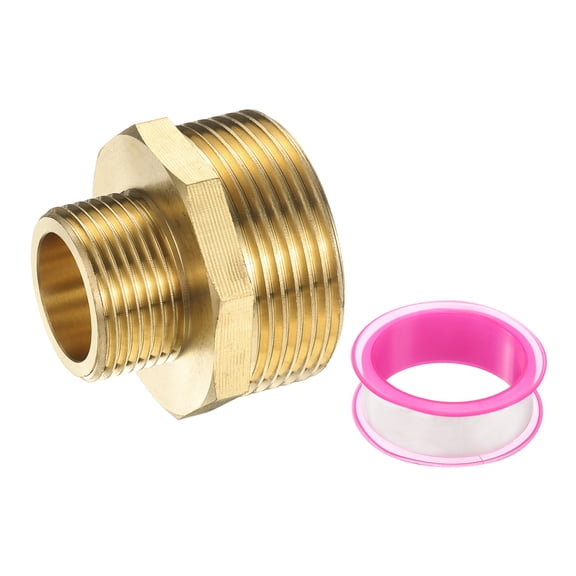 Uxcell Brass Pipe Fitting, 3/4" BSP Male x 1-1/4" BS Male Thread Connector Brass Hex Nipple Reducing Coupling Connector for Gas Water Refrigeration System Conversion
