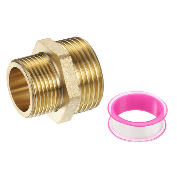 Uxcell Brass Pipe Fitting, 3/4" BSP Male x 1" BS Male Thread Connector Brass Hex Nipple Reducing Coupling Connector for Gas Water Refrigeration System Conversion