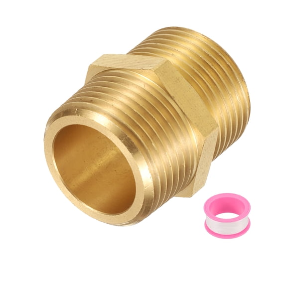 Uxcell Brass Pipe Fitting, 3/4"G Male x 3/4"NPT Male Hex Nipple Pipe Fitting Adapter 3/4"to 3/4"Female, Gold