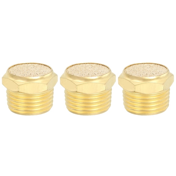 Uxcell Brass Pneumatic Exhaust Muffler, 1/2" NPT Flat Sintered Filter Solenoid Valve Fitting, Golden 3 Pcs