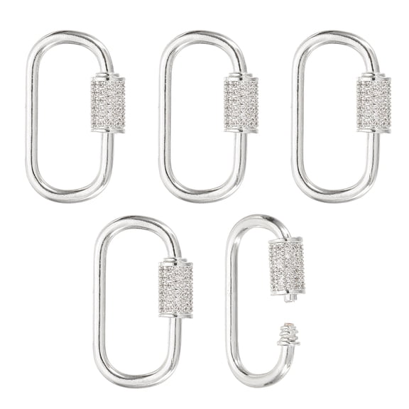 Uxcell Brass Screw Oval Lock Charm Clasps, 5Pcs Jewelry Clasp Clip Hook Locking Micro Pave Cubic Zirconia Clasps and Closures for Necklace Bracelet Making Pendant, White K