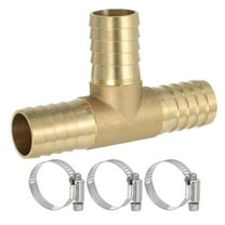 Uxcell Brass Tee Hose Barb Fitting, 3 Ways Union Intersection T Shape Barbed Split with Clamps 1" 1