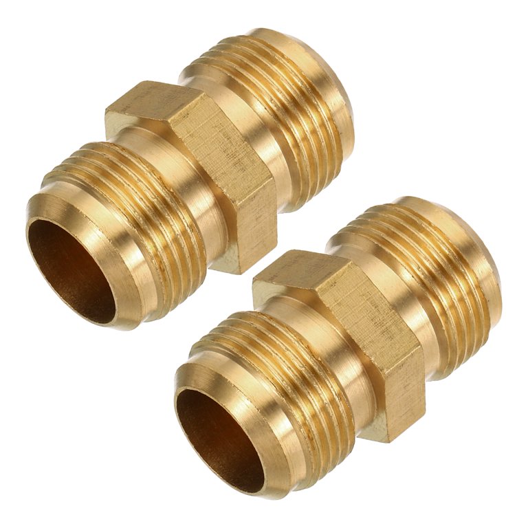Uxcell Brass Tube Coupler 3/4 Flare Male Connector Pipe Coupling Fitting  Union Gas Adapter for Air Conditioner 2 Pack 