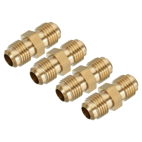 Uxcell Brass Tube Coupler 5/16" Flare Male Connector Pipe Coupling Fitting Union Gas Adapter for Air Conditioner 4 Pack