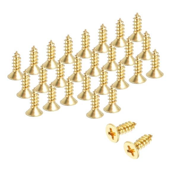 Uxcell Brass Wood Screws, M3.5 x 10mm Phillips Self-Tapping Furniture Connector for Door Hinges, Wood Crafts and Appliances DIY Projects,  Pack of 58