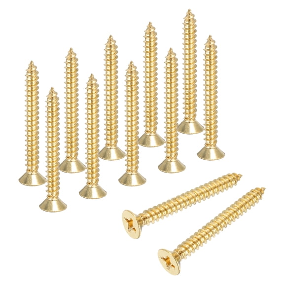 Uxcell Brass Wood Screws, M3.5 x 30mm Phillips Self-Tapping Furniture Connector for Door Hinges, Wood Crafts and Appliances DIY Projects,  Pack of 12