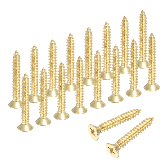 Uxcell Brass Wood Screws, M4 x 25mm Phillips Self-Tapping Furniture Connector for Door Hinges, Wood Crafts and Appliances DIY Projects, Pack of 18