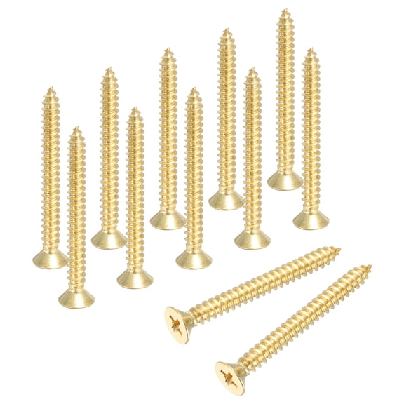 Uxcell Brass Wood Screws, M4 x 40mm Phillips Self-Tapping Furniture Connector for Door Hinges, Wood Crafts and Appliances DIY Projects, Pack of 12