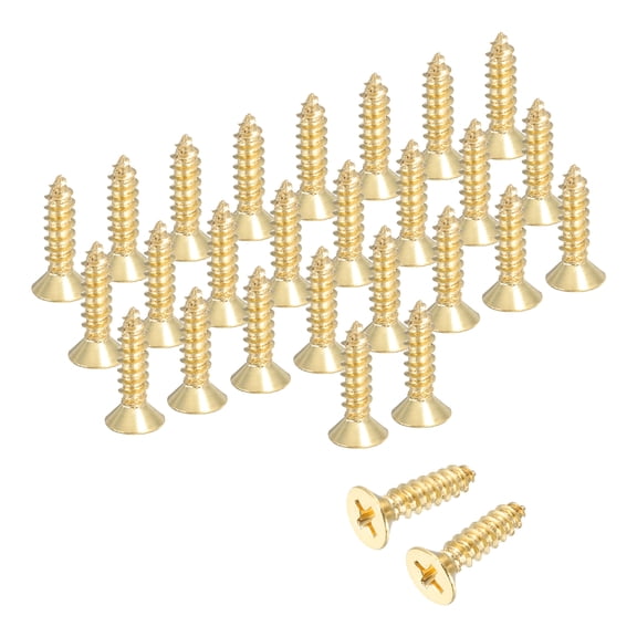 Uxcell Brass Wood Screws, M5 x 16mm Phillips Self-Tapping Furniture Connector for Door Hinges, Wood Crafts and Appliances DIY Projects,  Pack of 28
