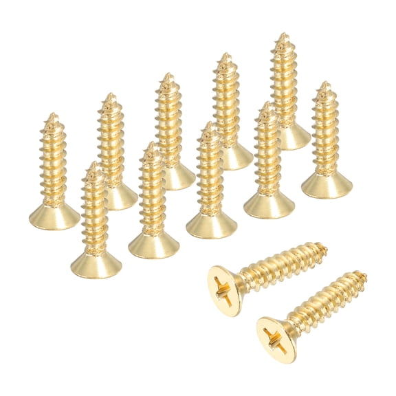 Uxcell Brass Wood Screws, M5 x 20mm Phillips Self-Tapping Furniture Connector for Door Hinges, Wood Crafts and Appliances DIY Projects, Pack of 12