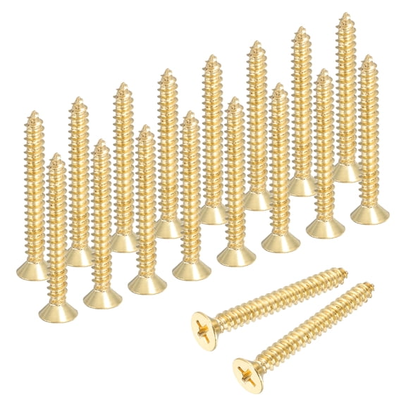 Uxcell Brass Wood Screws, M5 x 40mm Phillips Self-Tapping Furniture Connector for Door Hinges, Wood Crafts and Appliances DIY Projects, Pack of 18