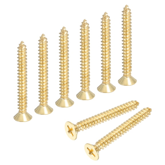 Uxcell Brass Wood Screws, M5 x 40mm Phillips Self-Tapping Furniture Connector for Door Hinges, Wood Crafts and Appliances DIY Projects, Pack of 8