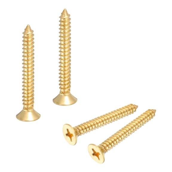 Uxcell Brass Wood Screws, M6 x 40mm Phillips Self-Tapping Furniture Connector for Door Hinges, Wood Crafts and Appliances DIY Projects, Pack of 4
