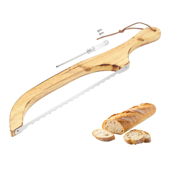 Uxcell Bread Bow Knife, 16" Sourdough Knife with Cover Wooden Bread Slicer Stainless Steel Single-Sided Serrated Cutter for Homemade Bagels Baking, Charcoal Black