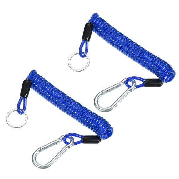 Uxcell Breakaway Trailer Cable, Trailer Brake Away Cable Safety Cable Straps Spring Towing Coiled Wire with Clip Blue 5 ft x 0.35"