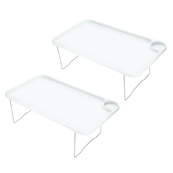 Uxcell Breakfast Tray Table with Folding Legs Laptop Snack Desk for Eating, White 2 Pack