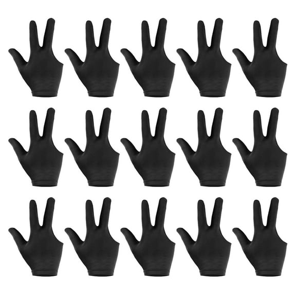Uxcell Breathable Pool Glove Spandex Left Hand, 3 Fingers Anti Slip Billiard Accessories, 15 Black Pcs