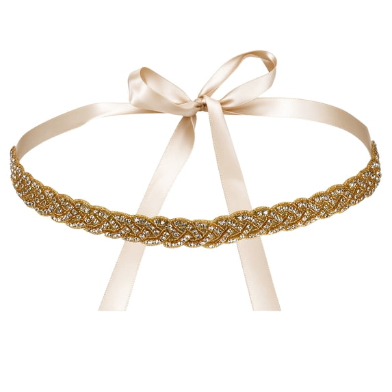 Gold Rbion Uxcell Bridal Belt 2cm Wedding Dress Belt with Gold Crystal Champagne ...