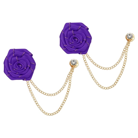Uxcell Bridegroom Brooches Rose Flower, Cloth Lapel Pin Handmade with Fashion Gold Trim/Chain, Deep Purple 2 Pcs