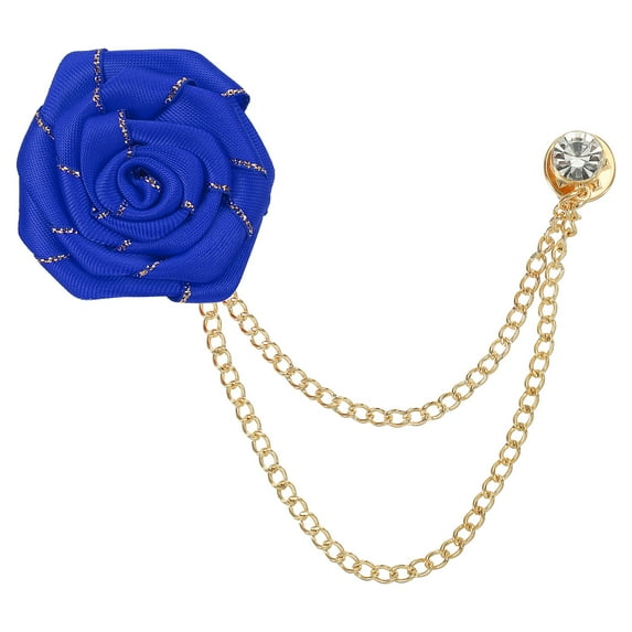 Uxcell Bridegroom Brooches Rose Flower, Cloth Lapel Pin Handmade with Fashion Gold Trim/Chain, Sapphire Blue 1 Pcs