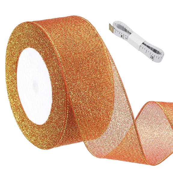 Uxcell Bright Red Glitter Ribbon (25 Yards, 1-4/7" Wide) with Gold Thread Sparkly Metallic Fabric Ribbons - Sparkly Practical, for Gift Wrapping Balloons Crafts DIY Decor Holiday