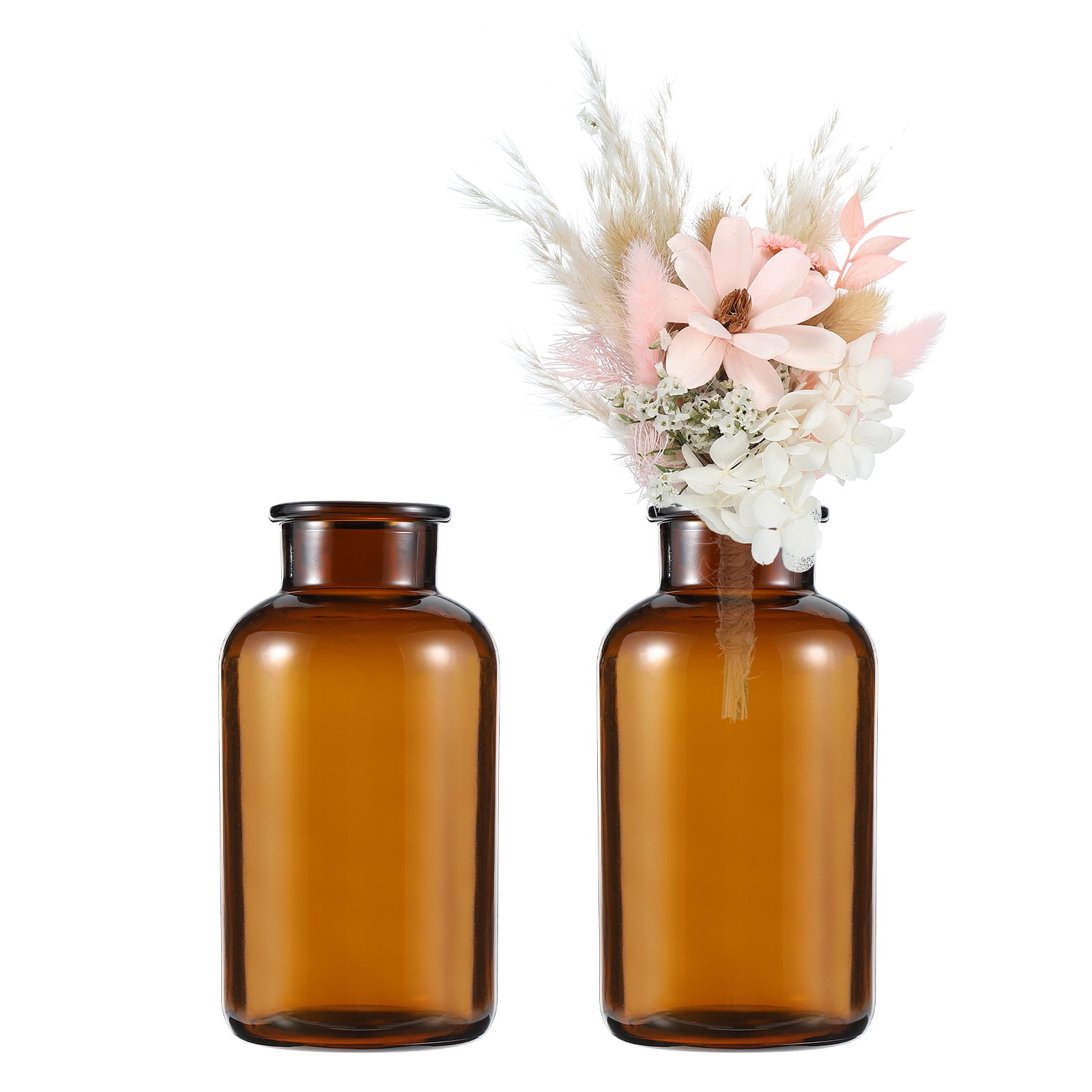 Uxcell Brown Glass Bud Vase Set of 2 Small Flower Vases for Centerpiece ...