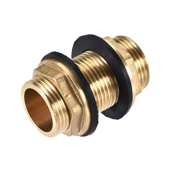 Uxcell Bulkhead Fitting G3/4 Male Thread Tube Adaptor Hose Fitting Brass with Silicone Gasket Gold Tone