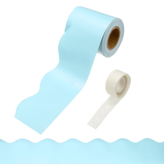 Uxcell Bulletin Board Borders, 32.8ft Macaron Blue Border with Clear Sticky Dots