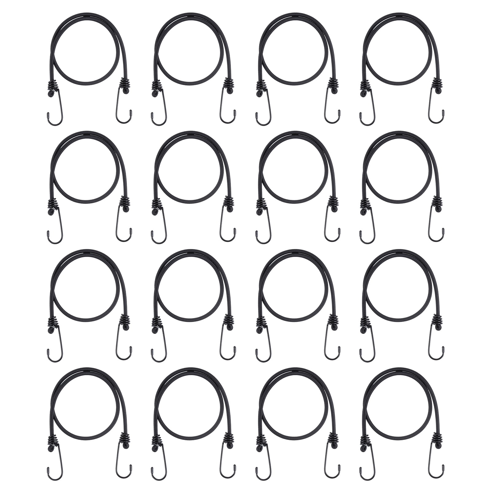 Uxcell Bungee Cord with Hooks, 28 Inch Reflective Elastic Rope Outdoor Strapping Tape Hook, Black 16 Pack