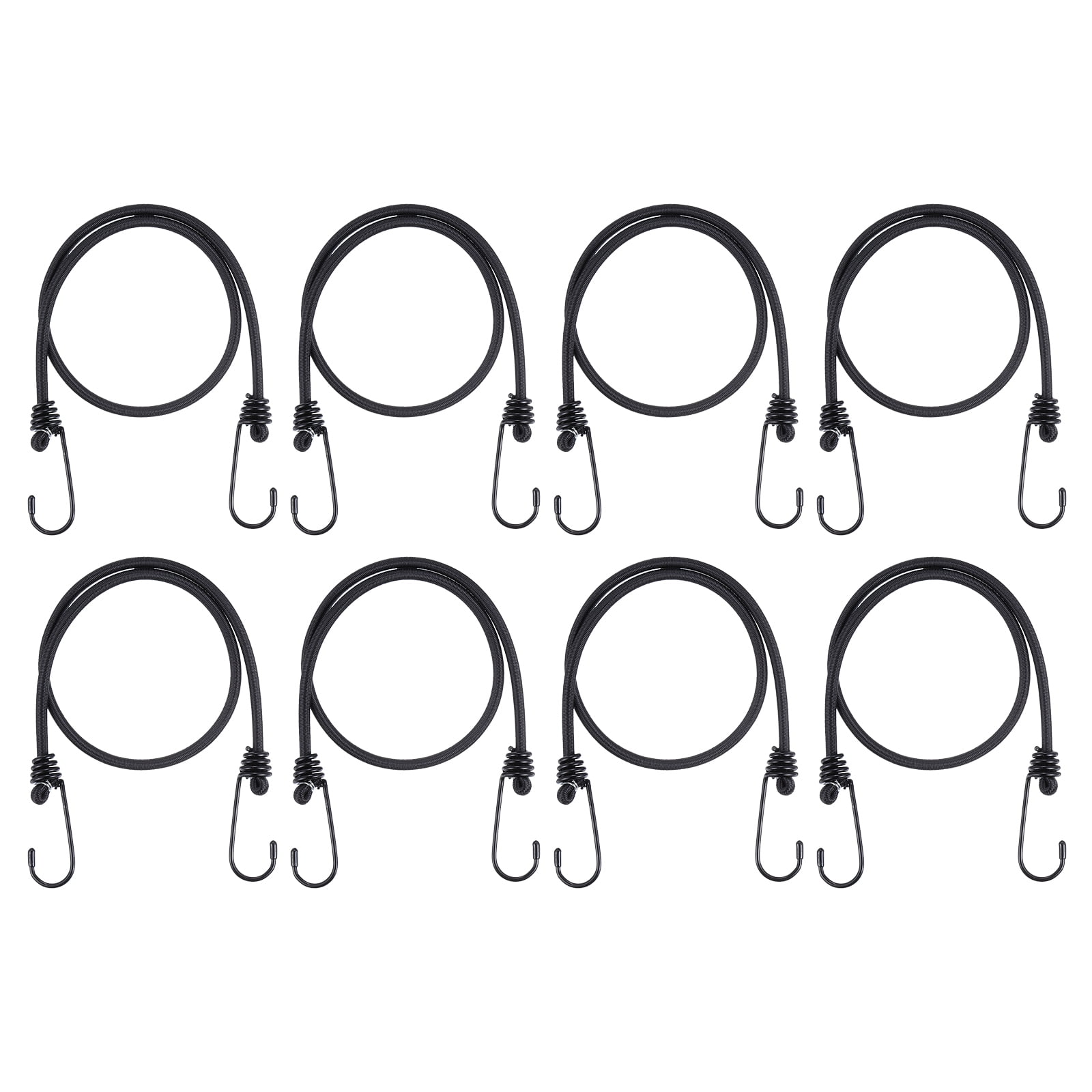 Uxcell Bungee Cord with Hooks, 28 inch Reflective Elastic Rope Outdoor Strapping Tape Hook, Black 8 Pack