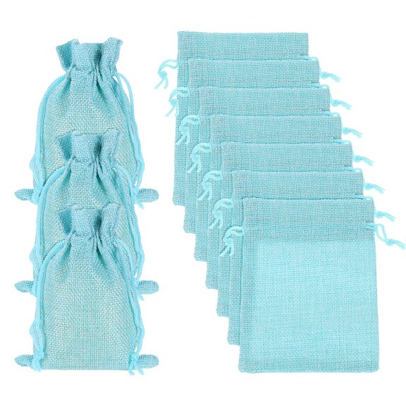 Uxcell Burlap Bags with Drawstring, Favor Sacks Jewelry Pouches for Gifts, Lake Blue