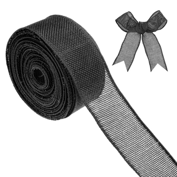 Uxcell Burlap Ribbon, 1.5" x 10 Yards Burlap Wired Edge Ribbon, Christmas Tree Ribbon, Rustic Burlap Wrap Trim Ribbons [Black]