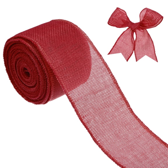 Uxcell Burlap Ribbon, 2.5" x 10 Yards Burlap Wired Edge Ribbon, Christmas Tree Ribbon, Rustic Burlap Wrap Trim Ribbons [Dark Red]