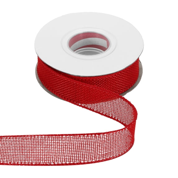 Uxcell Burlap Wired Ribbon 1" x 10 Yard Wired Edge Ribbon Woven Strap, Red