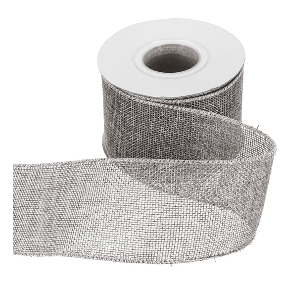 Uxcell Burlap Wired Ribbon 2-1/2" x 10 Yard Wired Edge Ribbon Woven Strap, Gray