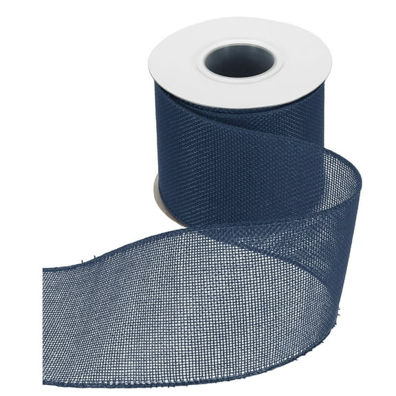 Uxcell Burlap Wired Ribbon 3" x 10 Yard Wired Edge Ribbon Woven Strap, Navy Blue
