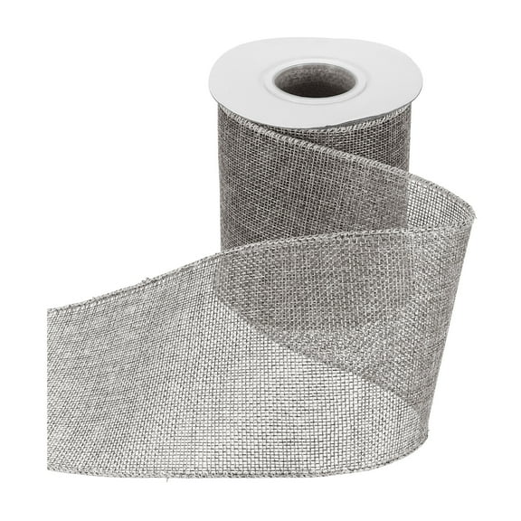 Uxcell Burlap Wired Ribbon 4" x 10 Yard Wired Edge Ribbon Woven Strap, Gray