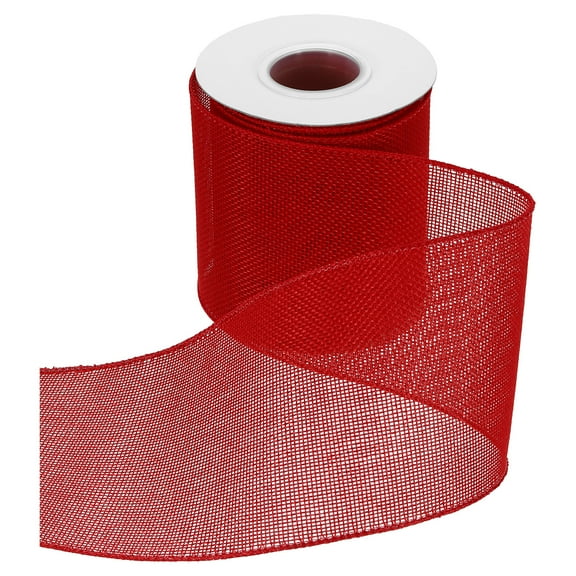 Uxcell Burlap Wired Ribbon 4" x 10 Yard Wired Edge Ribbon Woven Strap, Red