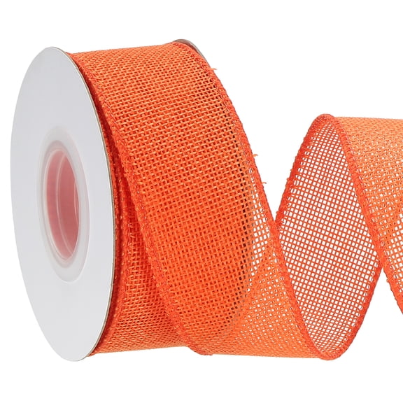 Uxcell Burlap Wired Ribbon Natural Jute Wired Edge Ribbons Solid Rustic Ribbon with Iron Wire for Crafts Gift Wrapping Orange 1.5 in