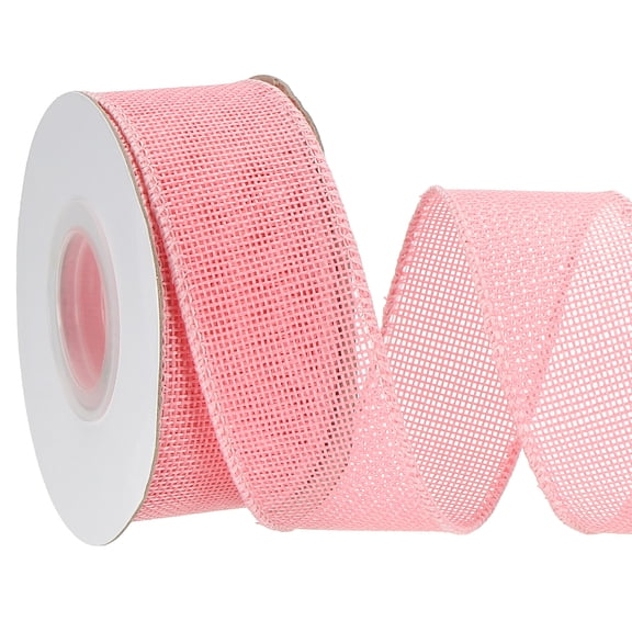 Uxcell Burlap Wired Ribbon Natural Jute Wired Edge Ribbons Solid Rustic Ribbon with Iron Wire for Crafts Gift Wrapping Pink 1.5 in