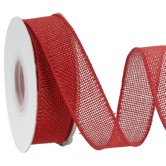 Uxcell Burlap Wired Ribbon Natural Jute Wired Edge Ribbons Solid Rustic Ribbon with Iron Wire for Crafts Gift Wrapping Red 1 in
