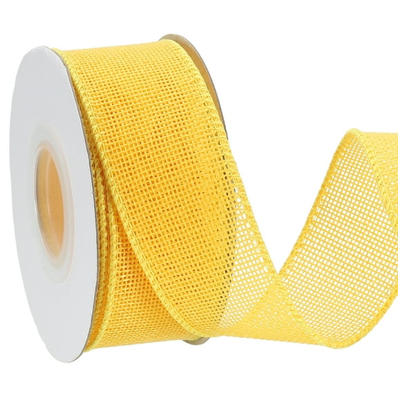 Uxcell Burlap Wired Ribbon Natural Jute Wired Edge Ribbons Solid Rustic Ribbon with Iron Wire for Crafts Gift Wrapping Yellow 1.5 in